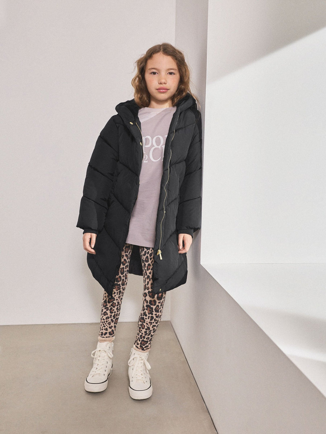Black Shower Resistant Faux Fur Lined Hooded Padded Coat (3-16yrs)