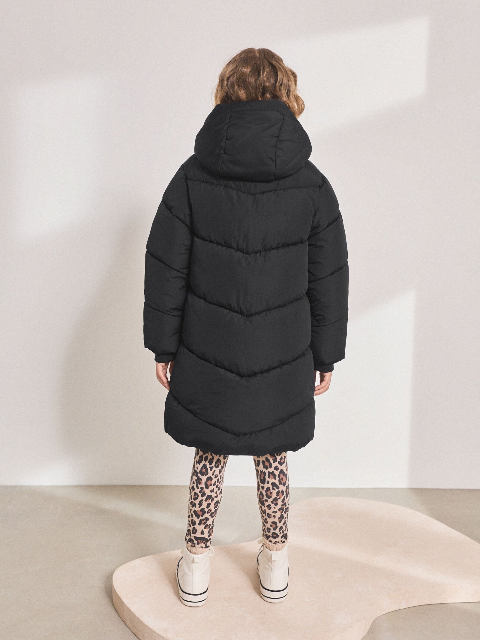 Black Shower Resistant Faux Fur Lined Hooded Padded Coat (3-16yrs)