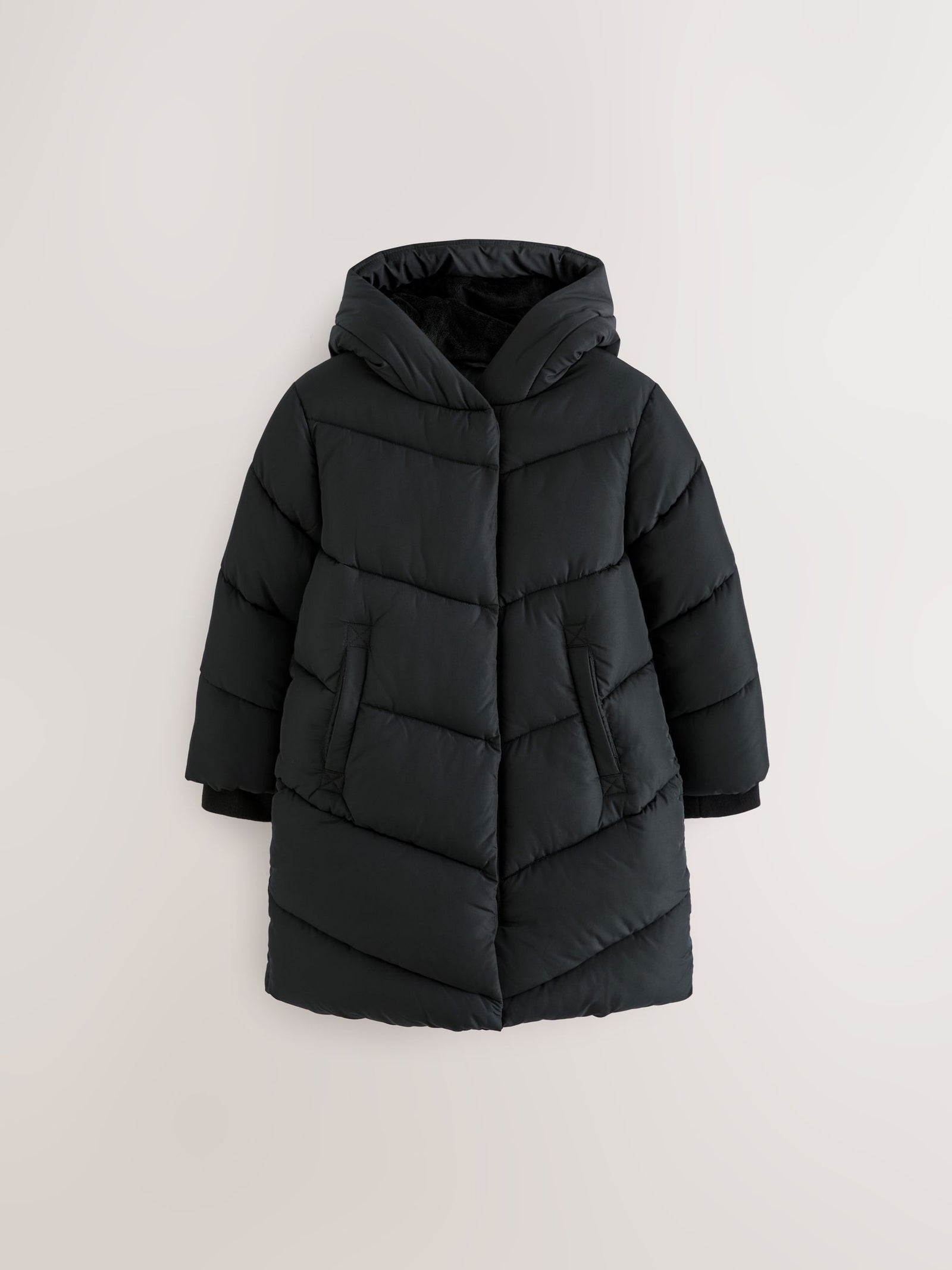 Black Shower Resistant Faux Fur Lined Hooded Padded Coat (3-16yrs)