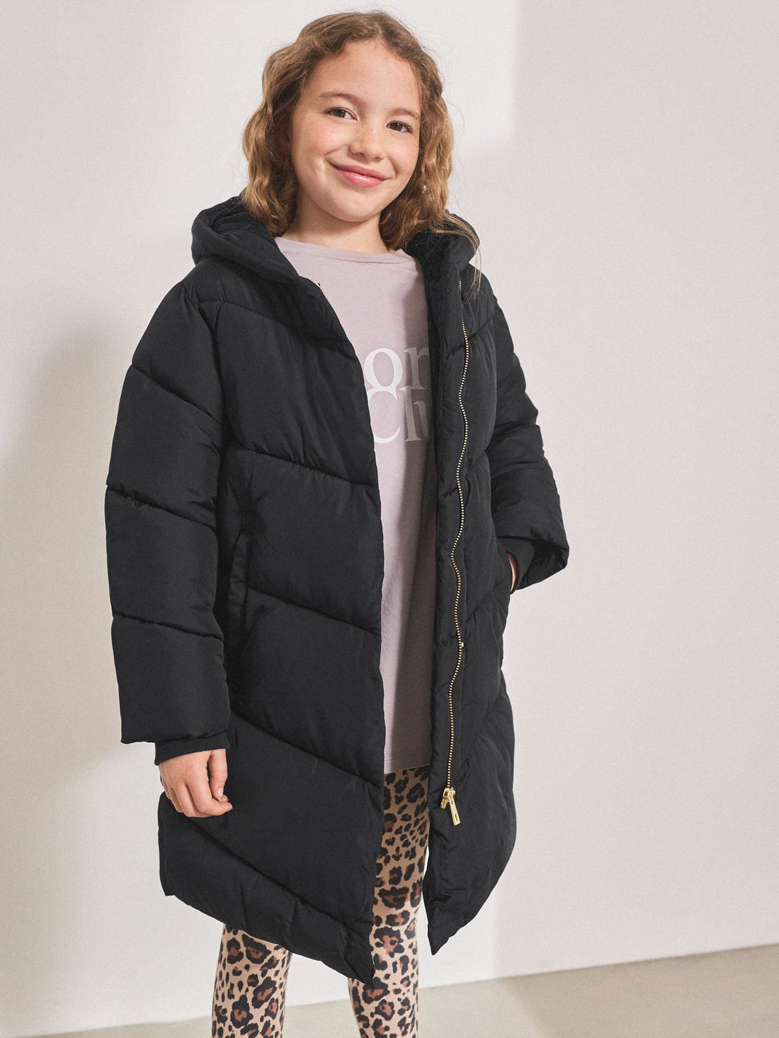 Black Shower Resistant Faux Fur Lined Hooded Padded Coat (3-16yrs)