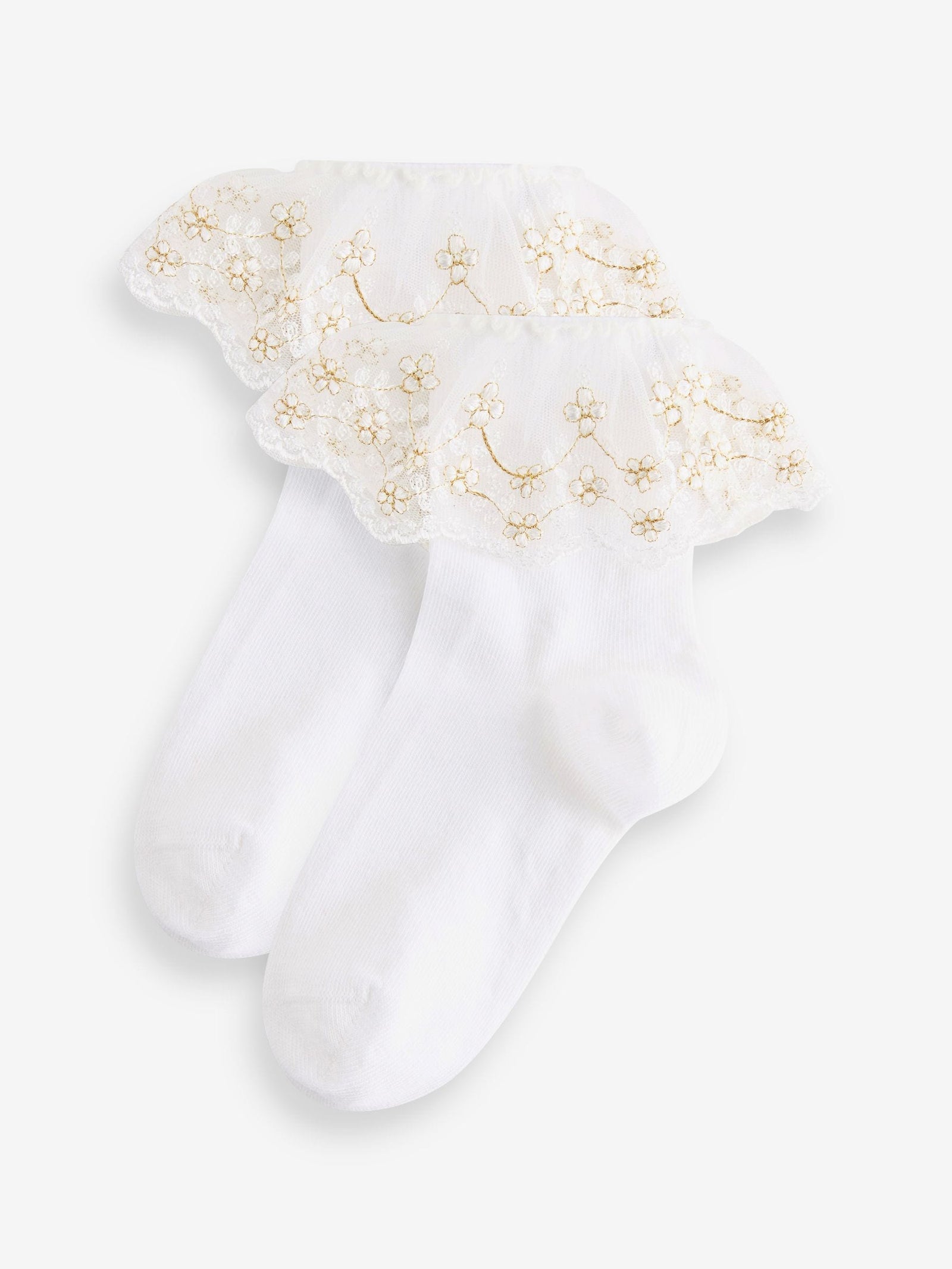 White 2 Pack Cotton Rich Flower Girl Ruffle Ankle Socks