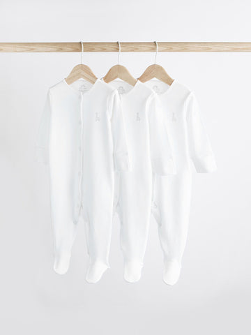 White 3 Pack 100% Cotton Baby Sleepsuits (0-18mths)