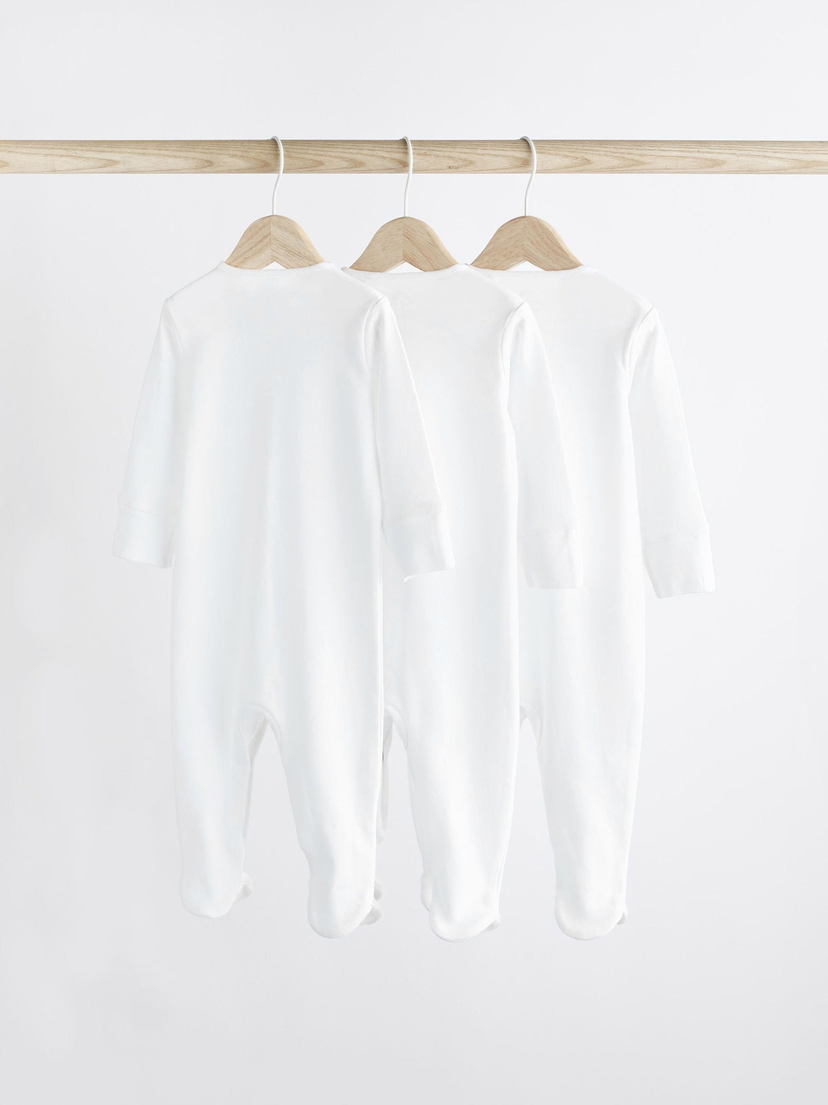 White 3 Pack 100% Cotton Baby Sleepsuits (0-18mths)