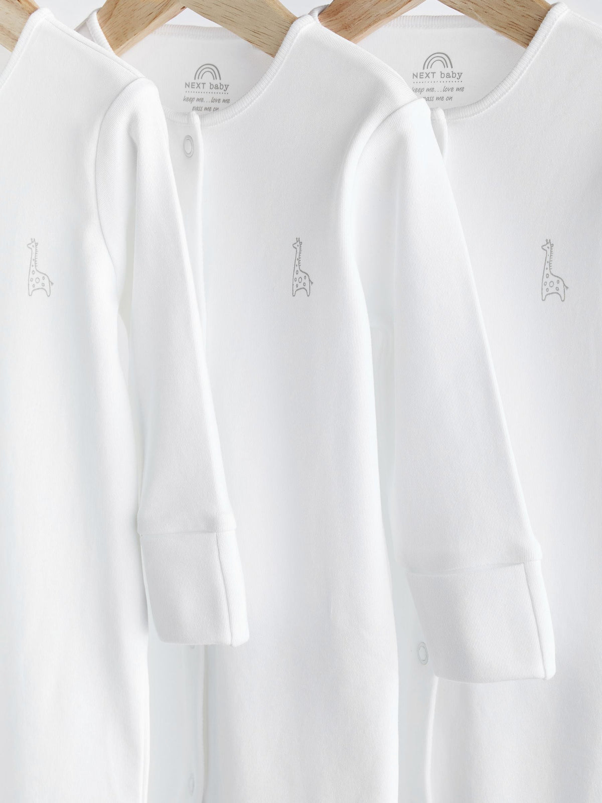 White 3 Pack 100% Cotton Baby Sleepsuits (0-18mths)
