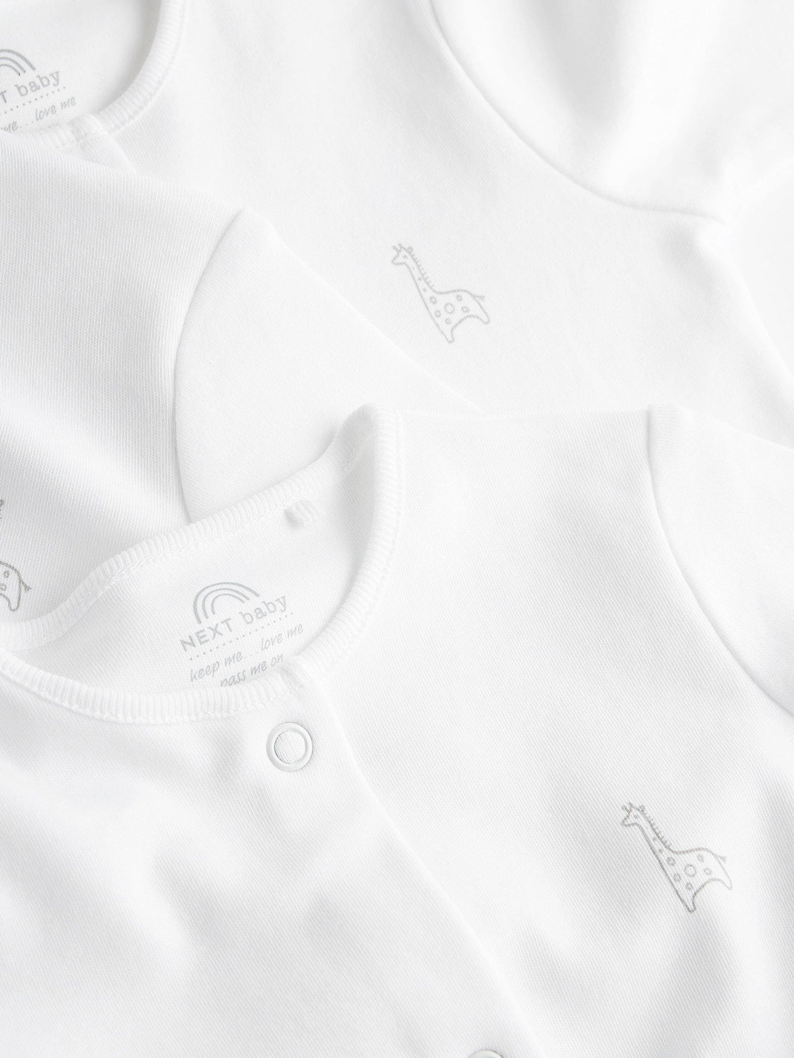 White 3 Pack 100% Cotton Baby Sleepsuits (0-18mths)