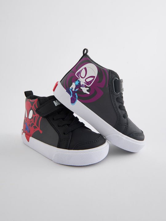 Black Standard Fit (F) Spidey and Friends Elastic Lace Touch Fastening Boots