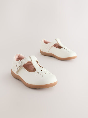 White Leather Standard Fit (F) First Walker T-Bar Touch Fastening Shoes