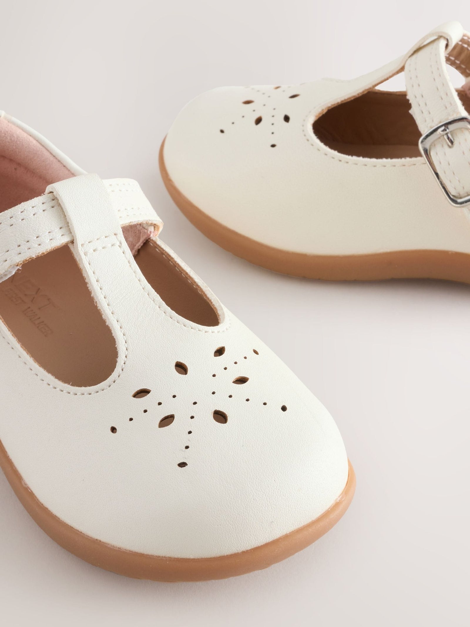 White Leather Standard Fit (F) First Walker T-Bar Touch Fastening Shoes