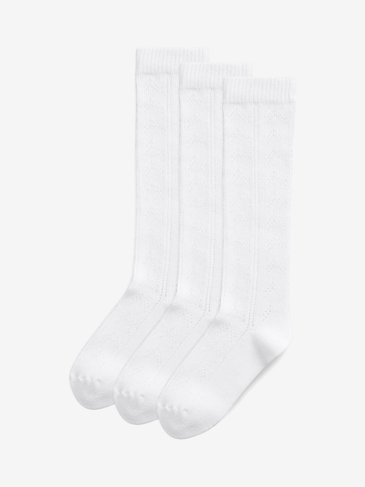 White 3 Pack Cotton Rich Pointelle Knee High School Socks