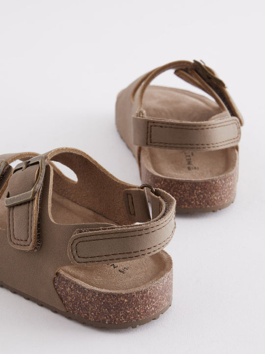 Stone Beige Wide Fit (G) Double Buckle Cushioned Footbed Sandals
