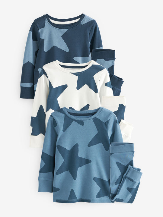 Blue/Navy Snuggle Pyjamas 3 Pack (9mths-10yrs)
