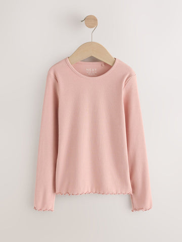 Pale Pink Cotton Rich Long Sleeve Rib T-Shirt (3mths-7yrs)