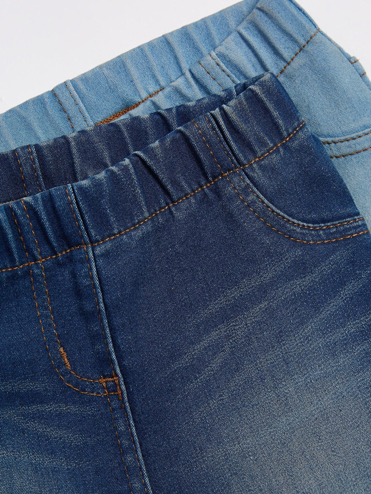 Mid Blue/Light Blue Denim 2 Pack Elasticated Waist Jeggings (3mths-7yrs)