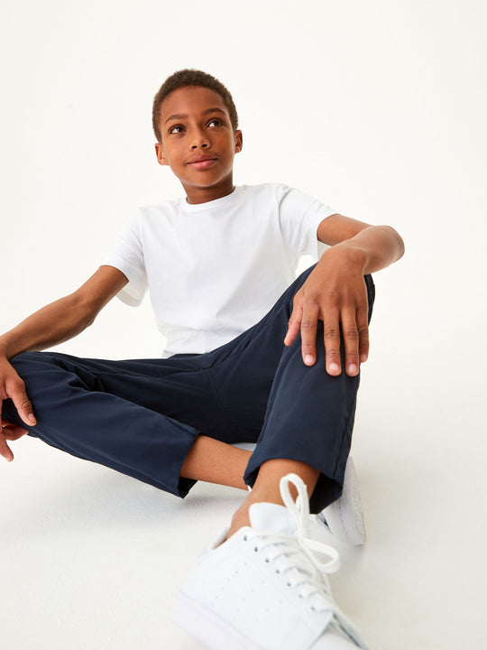 Navy Blue Regular Fit Rib Waist Pull-On Trousers (3-16yrs)