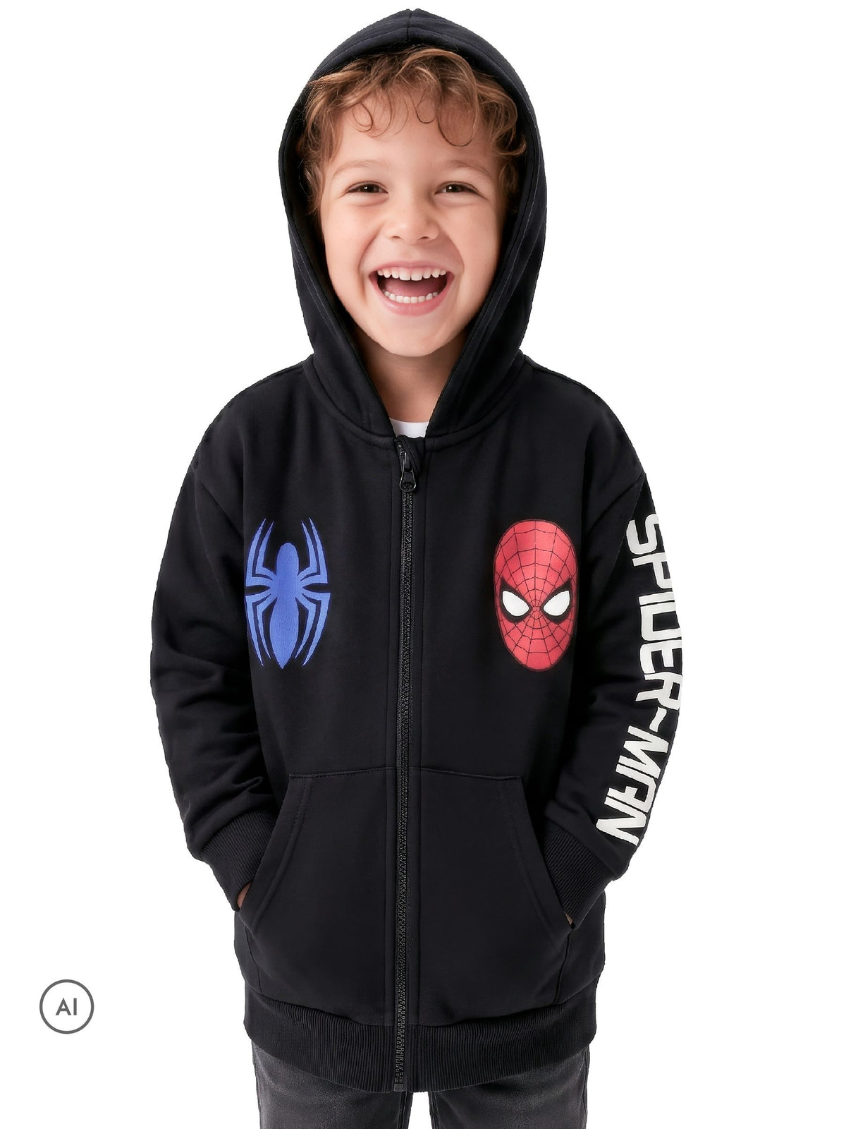 Character Black Marvel Spiderman Zip Through Hoodie With 1962 Back Print