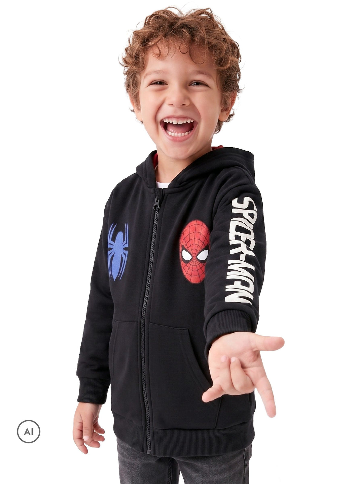 Character Black Marvel Spiderman Zip Through Hoodie With 1962 Back Print