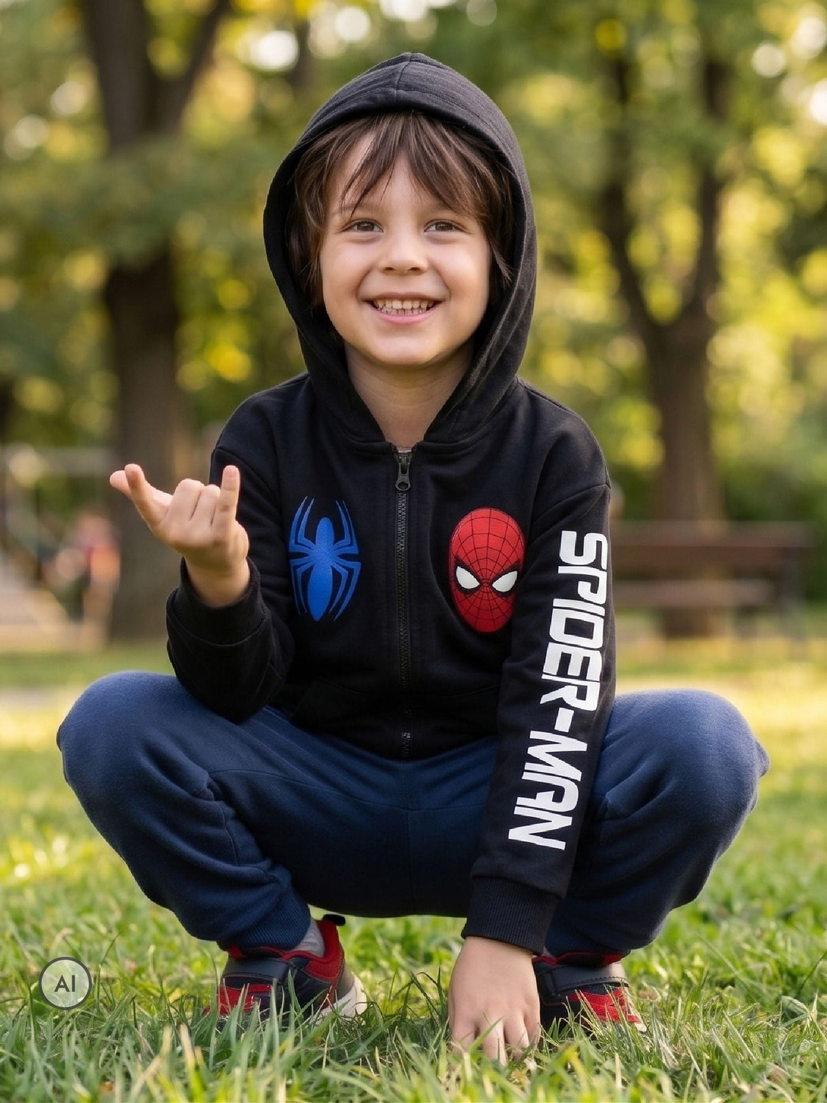 Character Black Marvel Spiderman Zip Through Hoodie With 1962 Back Print