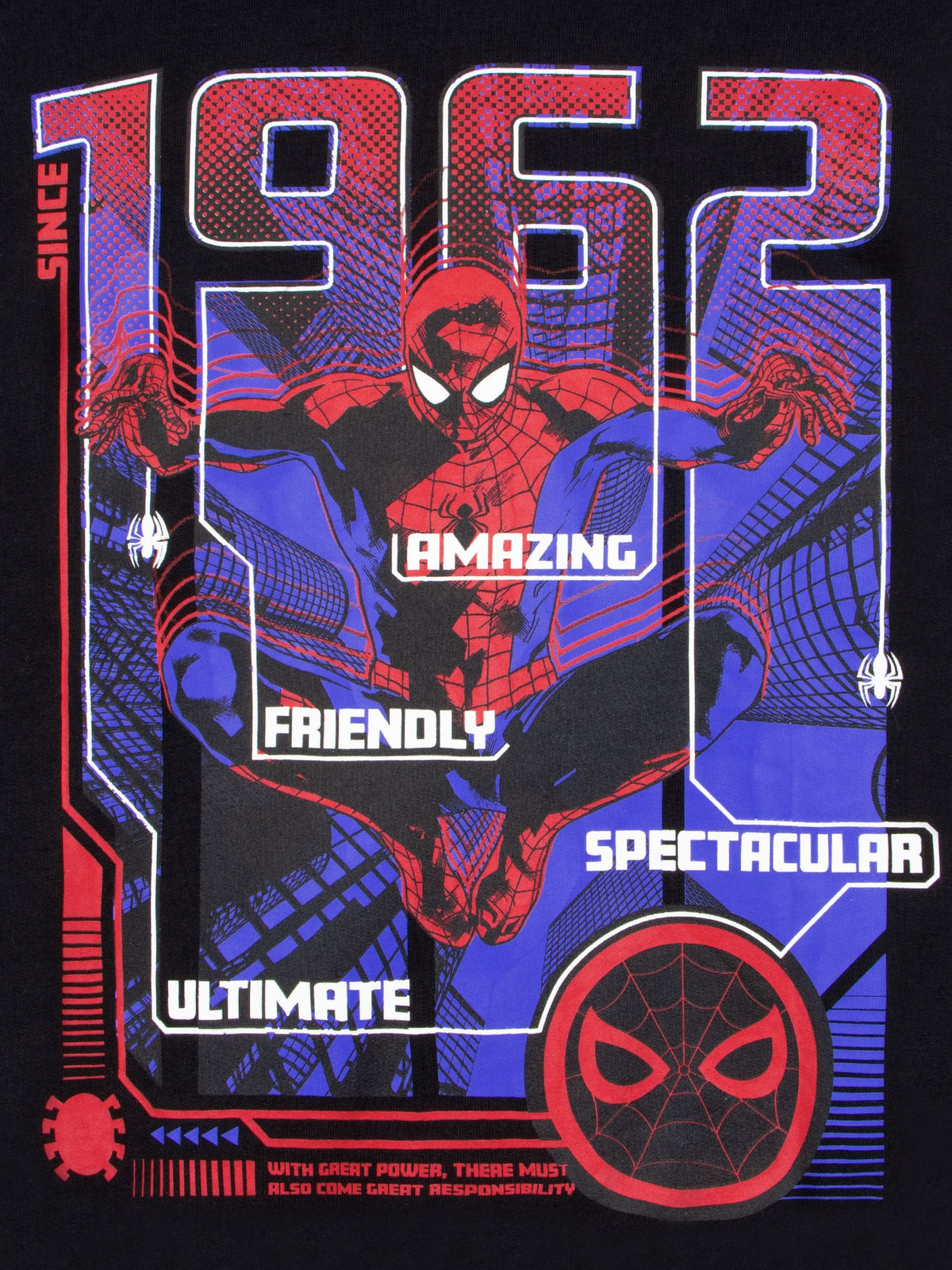 Character Black Marvel Spiderman Zip Through Hoodie With 1962 Back Print