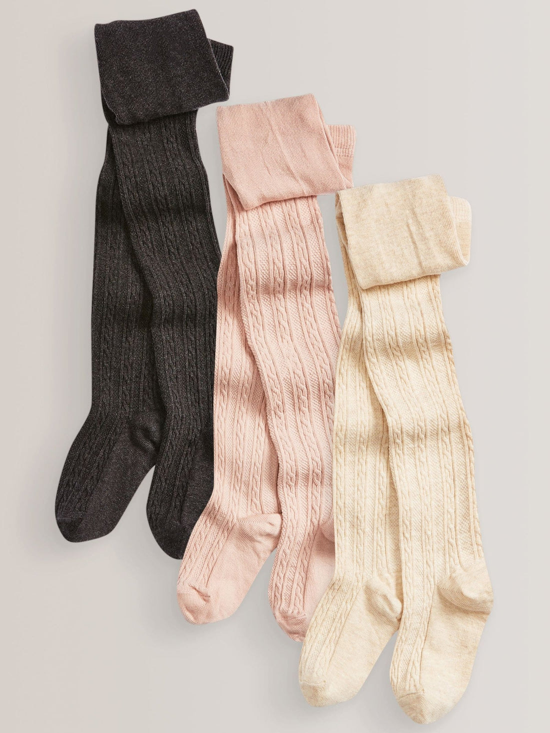Charcoal Grey/Pink/Cream Regular Length Cotton Rich Cable Tights 3 Pack
