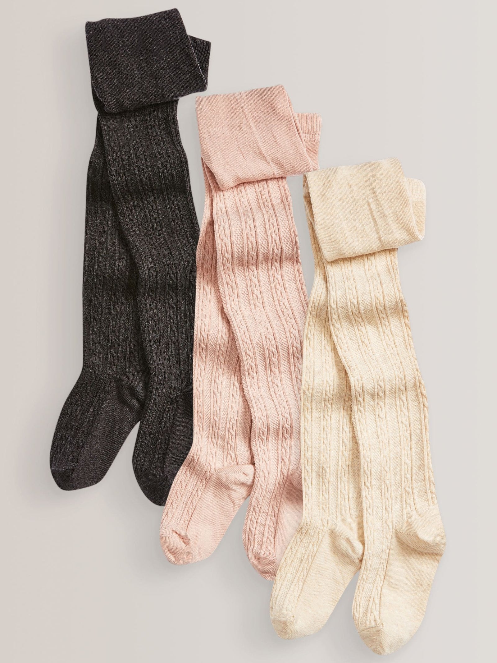 Charcoal Grey/Pink/Cream Regular Length Cotton Rich Cable Tights 3 Pack