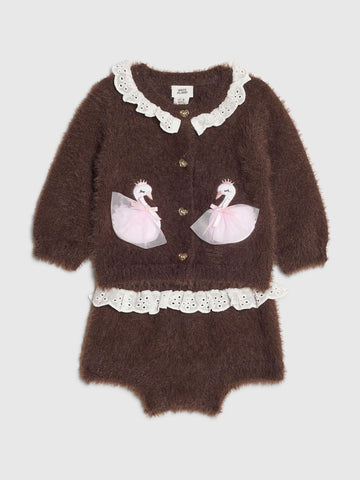 River Island Brown Swan Caridgan & Shorts Set