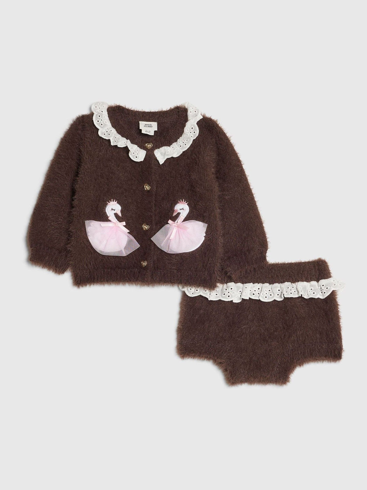 River Island Brown Swan Caridgan & Shorts Set