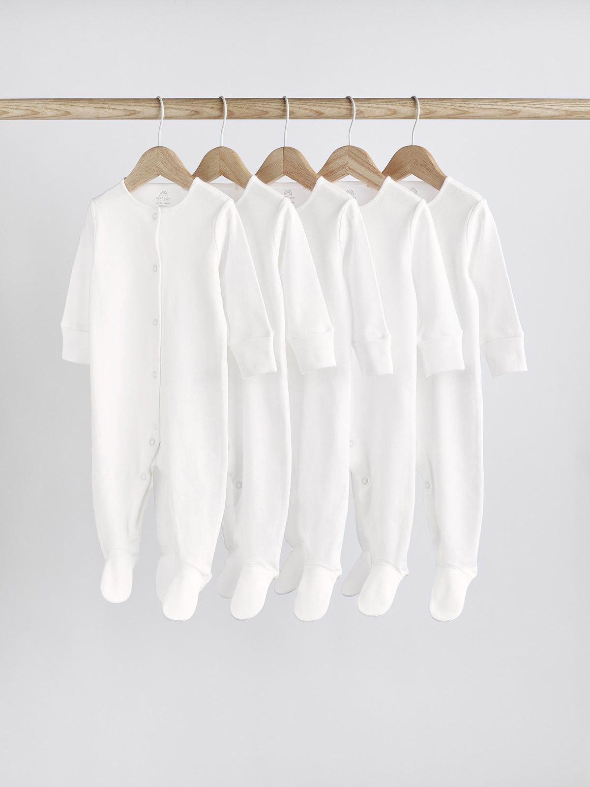 White 5 Pack 100% Cotton Baby Sleepsuits (0-18mths)