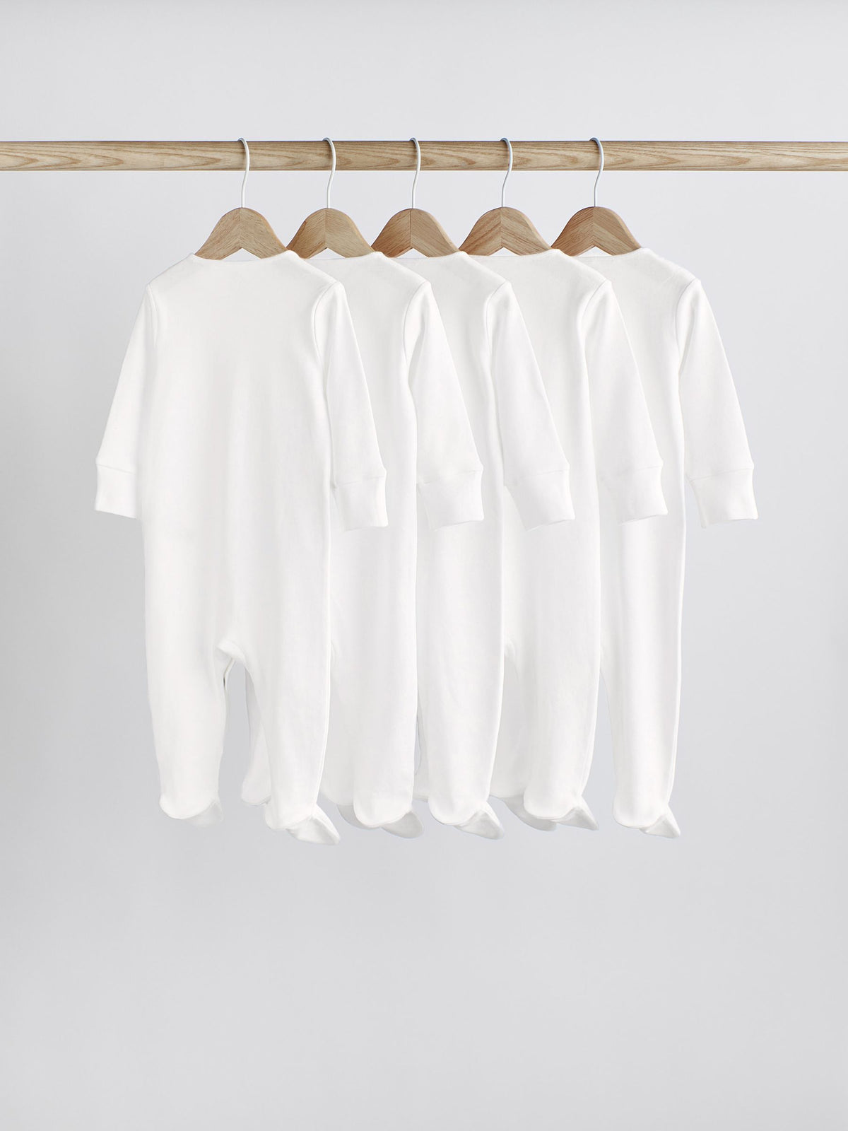 White 5 Pack 100% Cotton Baby Sleepsuits (0-18mths)