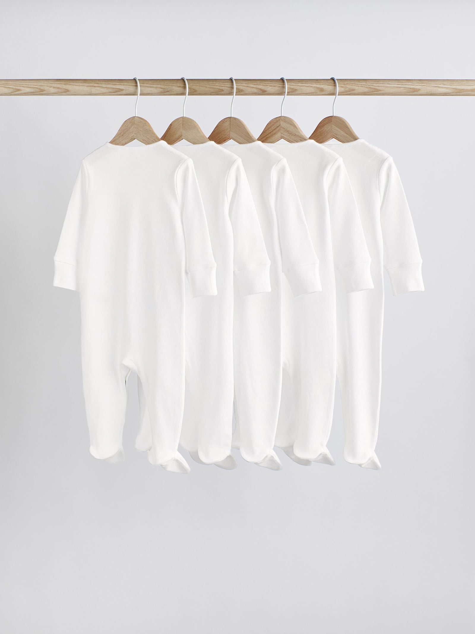 White 5 Pack 100% Cotton Baby Sleepsuits (0-18mths)