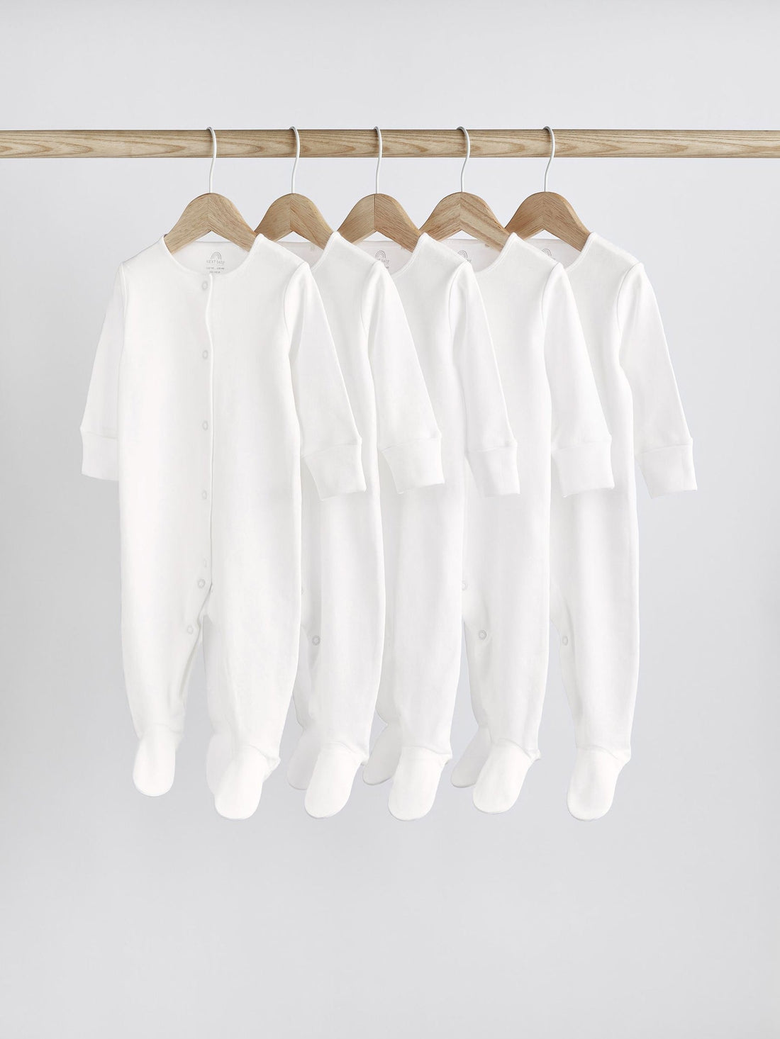 White 5 Pack 100% Cotton Baby Sleepsuits (0-18mths)