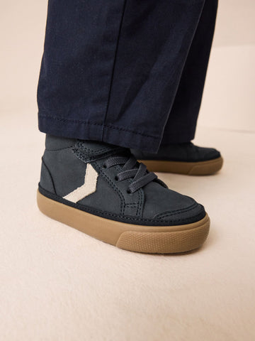 Black Standard Fit (F) Elastic Lace Touch Fastening Chevron Boots