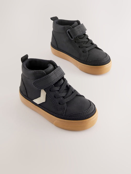 Black Standard Fit (F) Elastic Lace Touch Fastening Chevron Boots