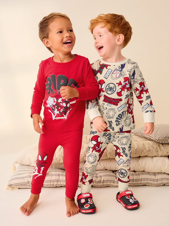 Spidey and Friends Red/Ecru Cream 2 Pack Snuggle Pyjamas (12mths-8yrs)
