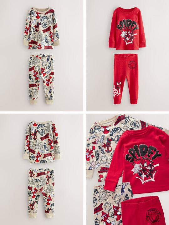 Spidey and Friends Red/Ecru Cream 2 Pack Snuggle Pyjamas (12mths-8yrs)