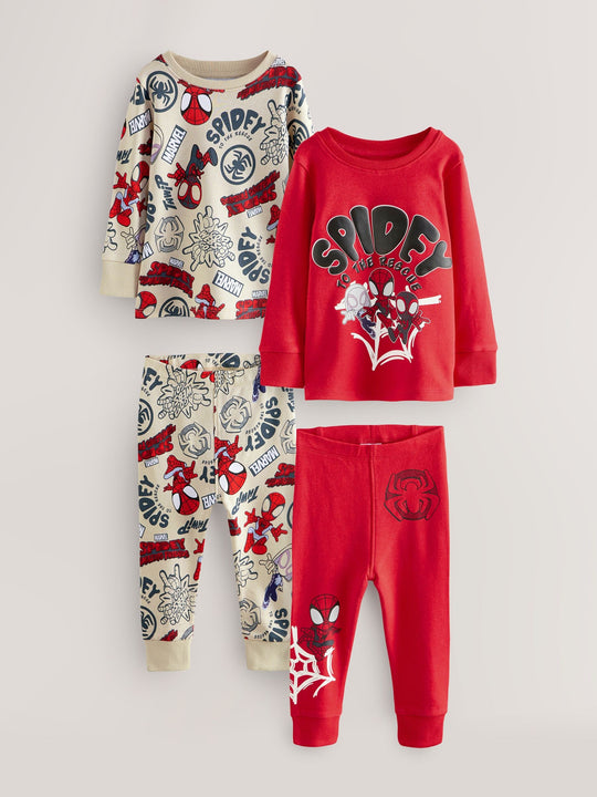 Spidey and Friends Red/Ecru Cream 2 Pack Snuggle Pyjamas (12mths-8yrs)