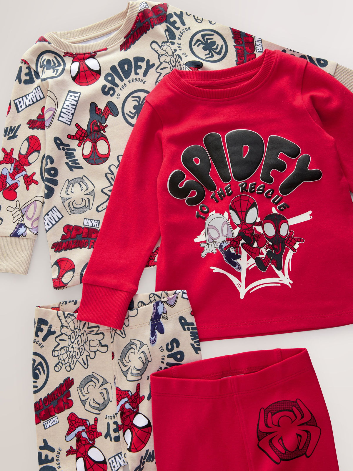Spidey and Friends Red/Ecru Cream Snuggle Pyjamas 2 Pack (12mths-8yrs)