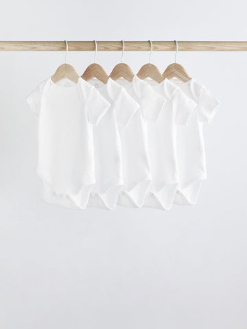 White Essential 5 Pack Short Sleeve Bodysuits