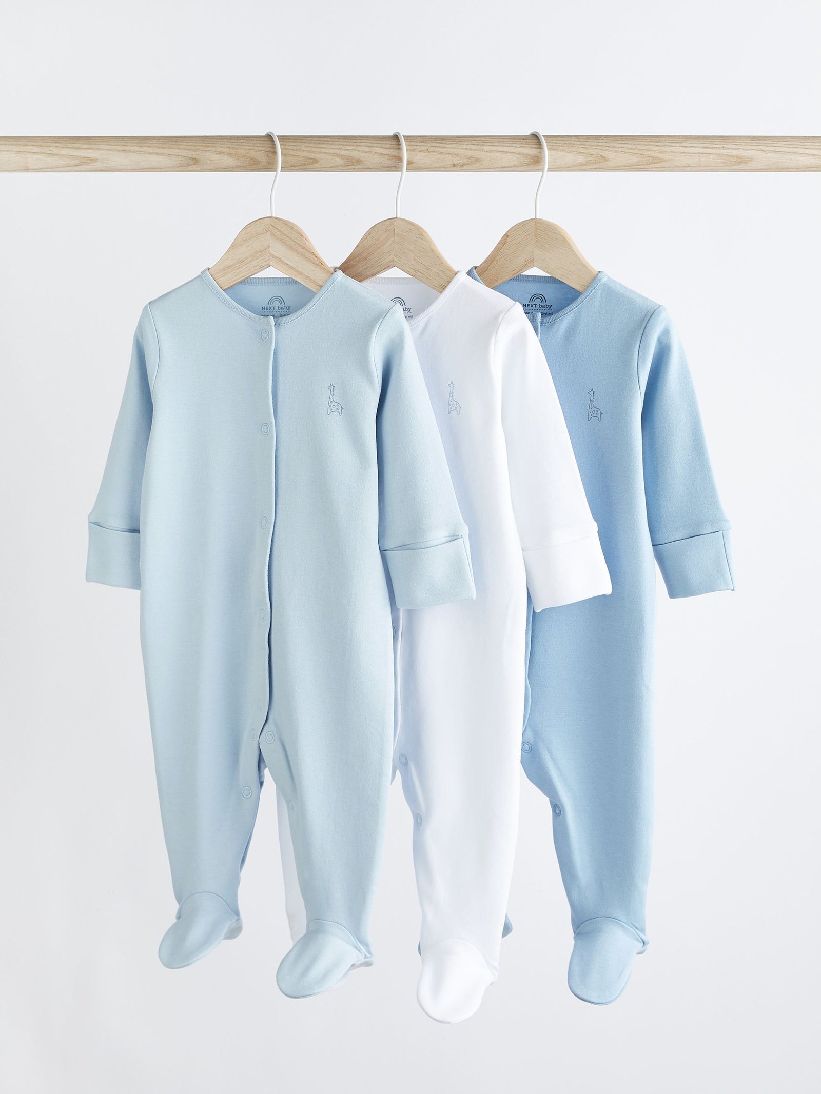 Blue/White 3 Pack Baby Sleepsuits (0-2yrs)
