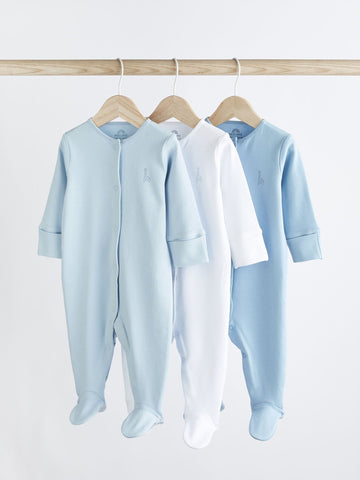 Blue/White 3 Pack Baby Sleepsuits (0-2yrs)