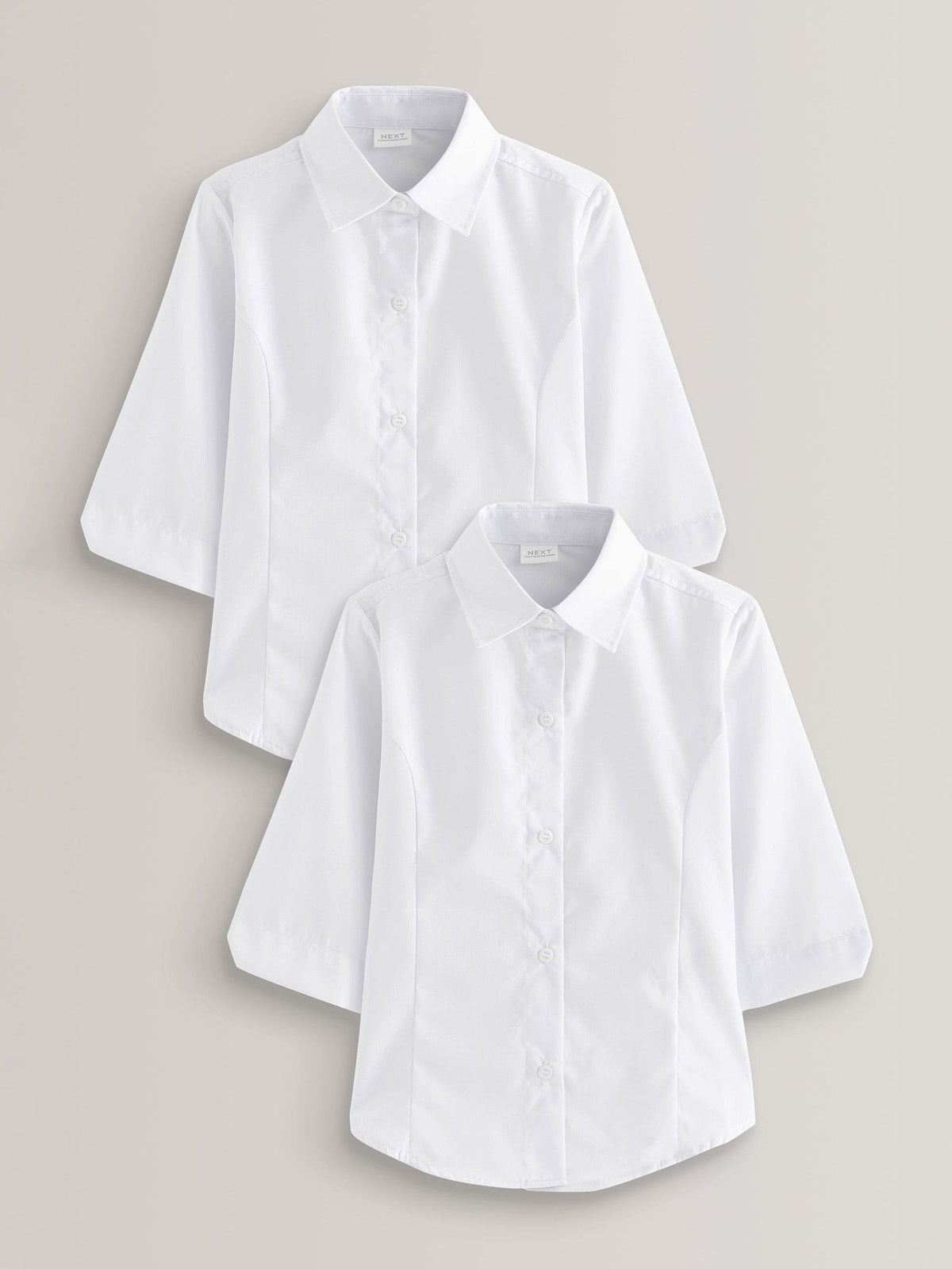 White Regular Fit Girls 2 Pack Three Quarter Sleeve School Blouses (3-17yrs)