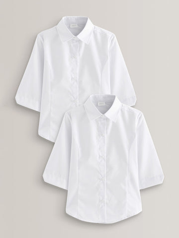 White Regular Fit Girls 2 Pack Three Quarter Sleeve School Blouses (3-17yrs)