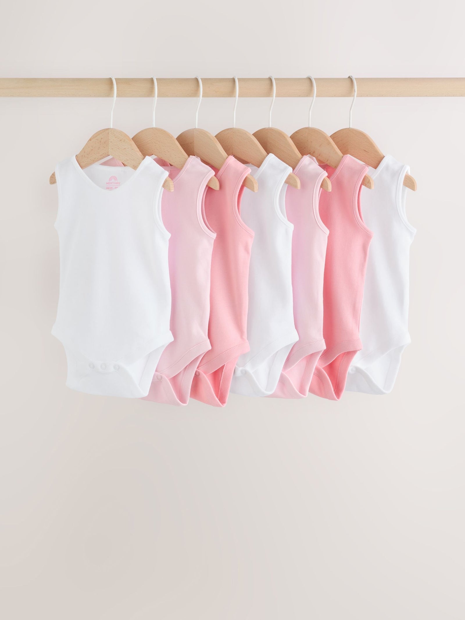 Pink/White 7 Pack Essential Vest Baby Bodysuits