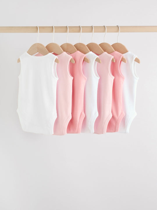 Pink/White 7 Pack Essential Vest Baby Bodysuits