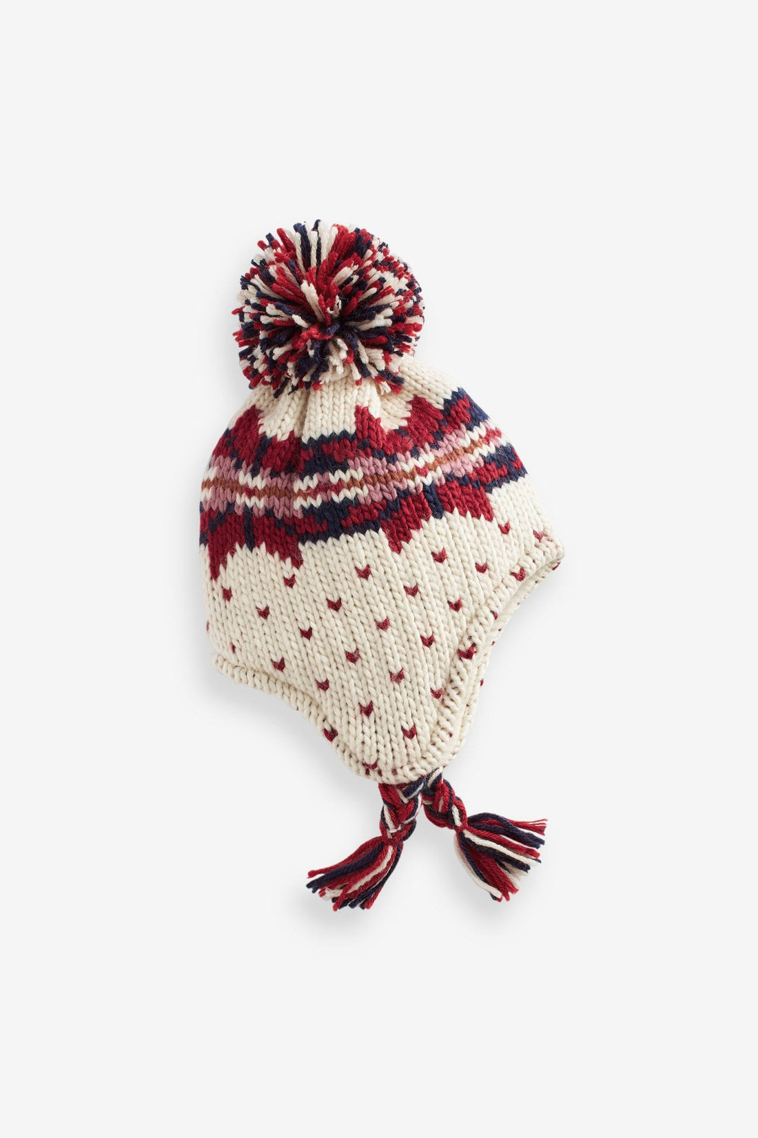 Red/Ecru White Fairisle Pattern Trapper Hat