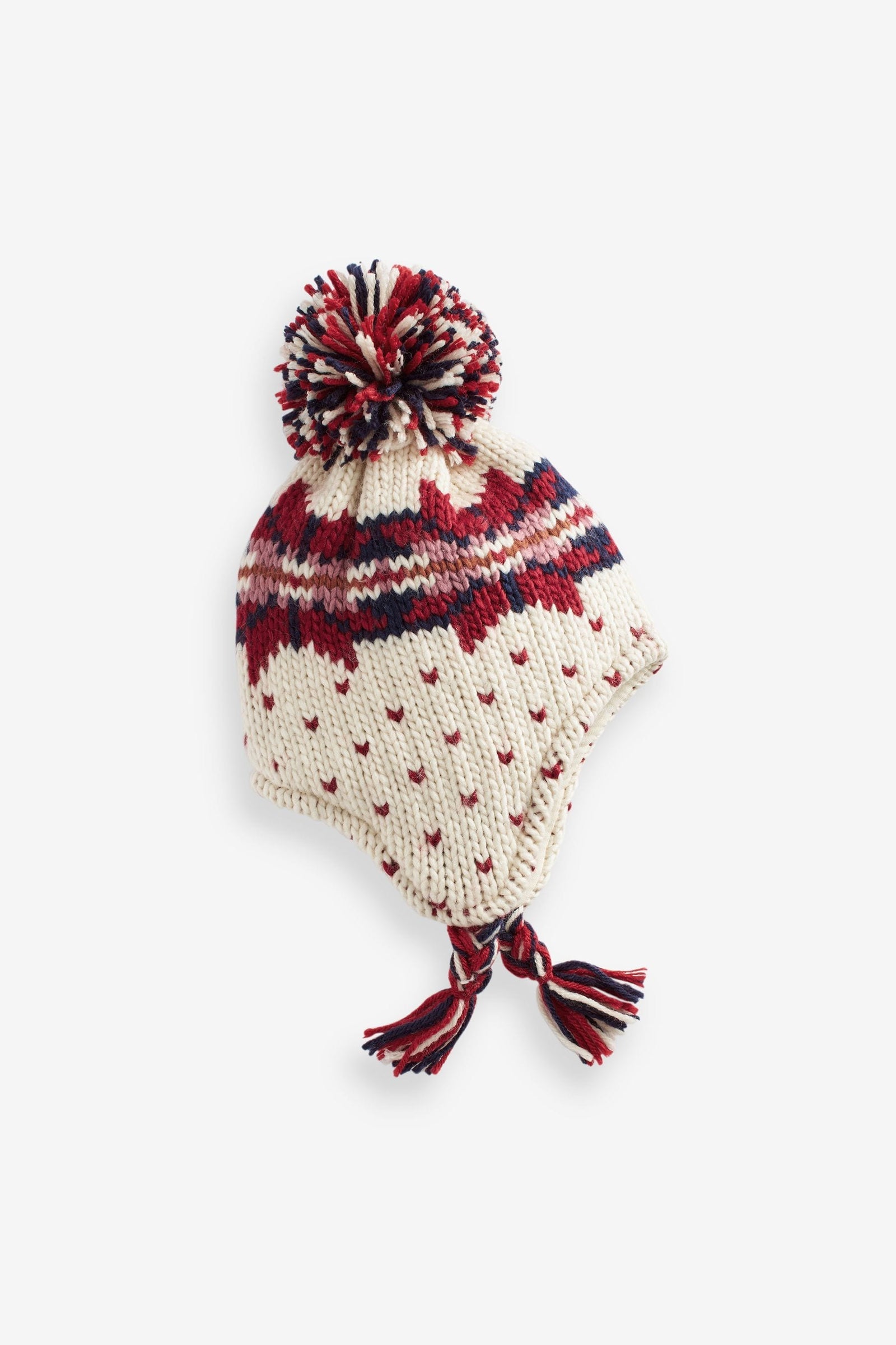 Red/Ecru White Fairisle Pattern Trapper Hat