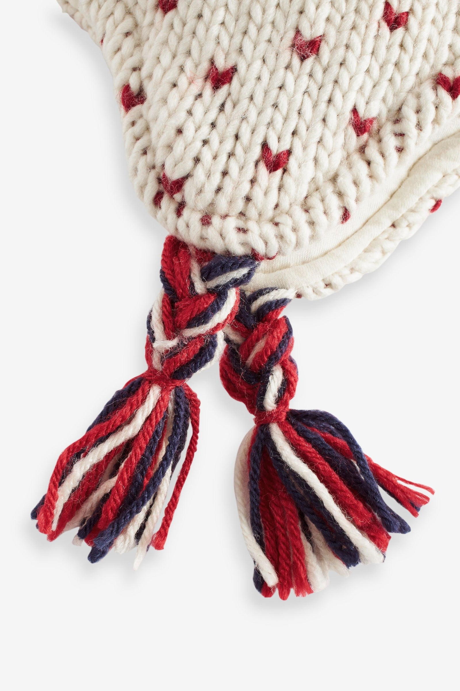 Red/Ecru White Fairisle Pattern Trapper Hat