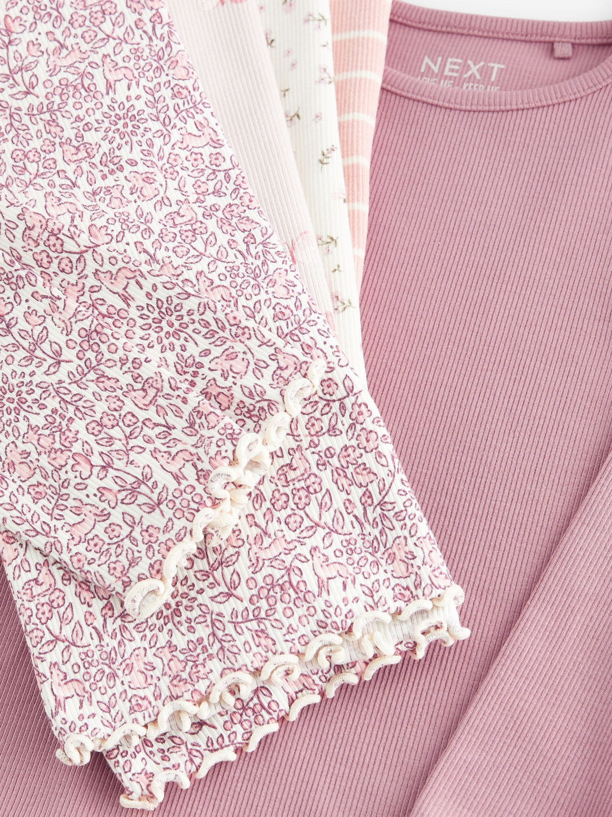 Pink Long Sleeve Ribbed Tops 5 Pack (3mths-7yrs)