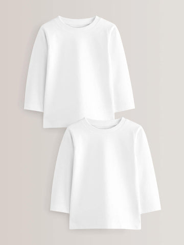 White 2 Pack Long Sleeve T-Shirts (3mths-7yrs)