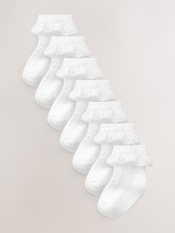 White Lace Baby Socks 7 Pack (0mths-2yrs)