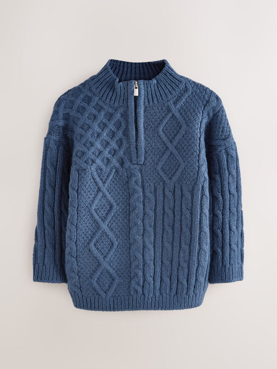 Navy Blue Cable Knit Zip Neck Jumper (3mths-7yrs)